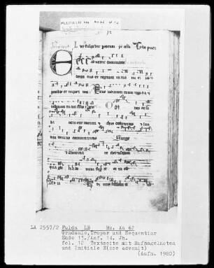 Graduale, Tropar und Sequentiar — Initiale E(cce advenit), Folio 12recto