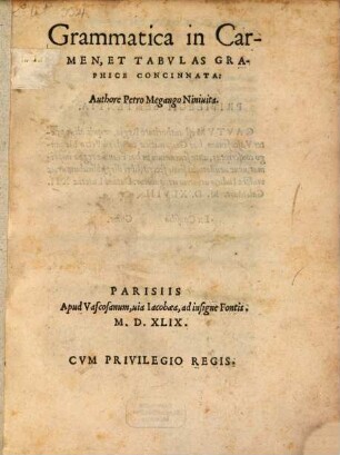 Grammatica in Carmen, Et Tabvlas Graphice Concinnata