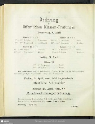 Ordnung der Öffentlichen Klassen-Prüfungen