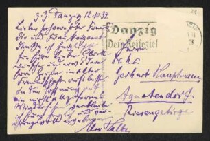 Brief von Max Halbe an Gerhart Hauptmann