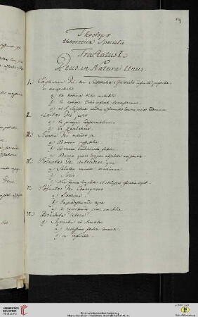 Diskussionsskizze: Theologiæ theoreticæ Specialis Tractatus I. Deus in Natura Unus