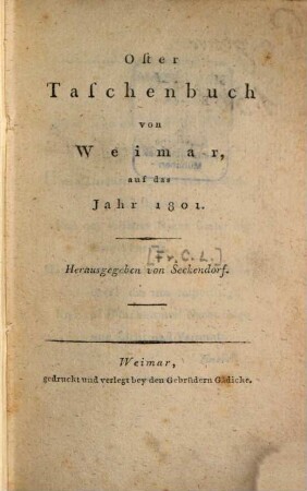 Oster-Taschenbuch von Weimar : auf das Jahr 1801