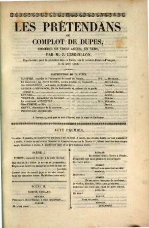 Les prétendans ou complot de Dupes : comédie en trois actes, en vers