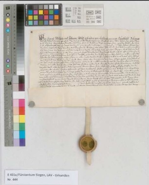 Conrad Wilhelms und Johann Wolffs, Gebrüder von Selbach, genannt Quadfasel, Lehens-Revers an den Grafen Johann zu Nassau und dessen Brüder wegen ihres Anteils an dem Zehnten zu Flamersfeld. Der Lehenbrief ist eingerückt.