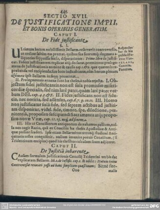 Sectio XVII. De Iustificatione Impii, Et Bonis Operibus Generalim