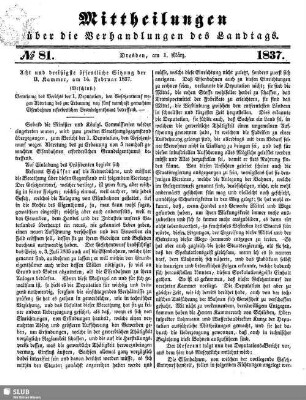 1837,März/Mai: Mittheilungen über die Verhandlungen des Landtags im Königreiche Sachsen