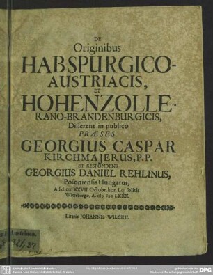 De originibus Habspurgico-Austriacis, et Hohenzollerano-Brandenburgicis