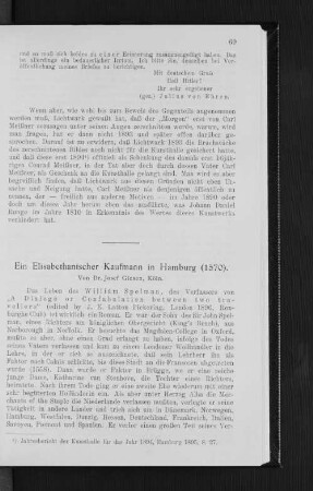 Ein Elisabethanischer Kaufmann in Hamburg (1570).