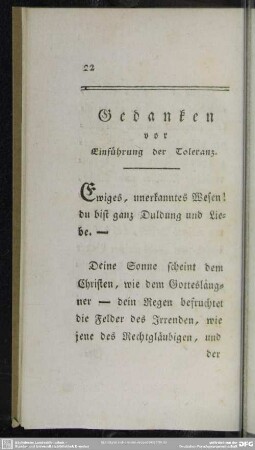 Gedanken vor Einführung der Toleranz