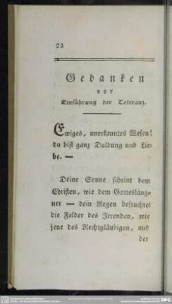 Gedanken vor Einführung der Toleranz