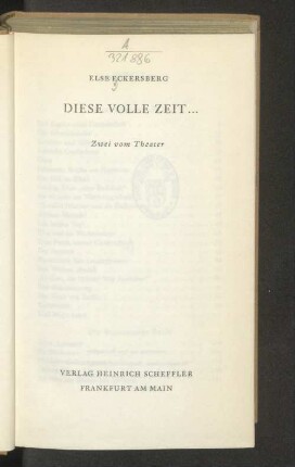 Diese volle Zeit ... : Zwei vom Theater