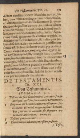 De Testamentis. Tit. XXI. Von Testamenten.