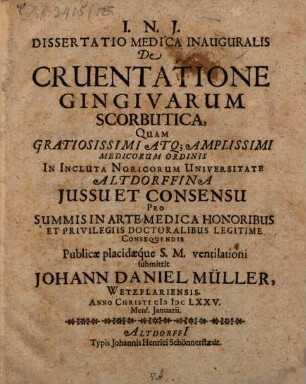 Diss. inaug. de cruentatione gingivarum scorbutica