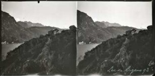 Luganer See (Lago di Lugano), Blick aus der Seilbahn des Monte San Salvatore