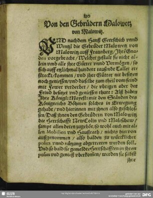 Von den Gebrüdern Malowetz von Malowitz