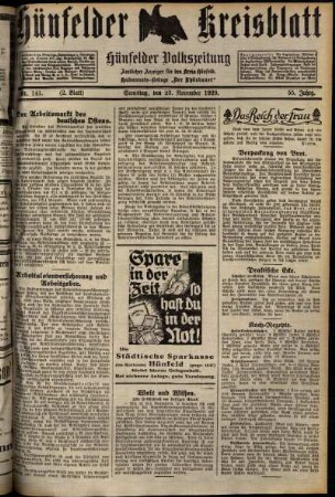 Zweite Ausgabe vom Samstag, den 23. November 1929.