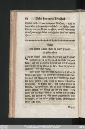 Gebet bey einem Todes-Fall in einer Familie zu gebrauchen.