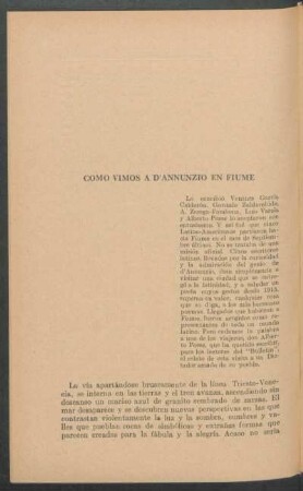 Como vamos a d'Annunzio en Fiume