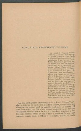Como vamos a d'Annunzio en Fiume
