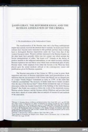 I. The Establishment of the Independent Crimea