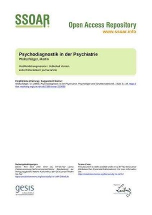 Psychodiagnostik in der Psychiatrie