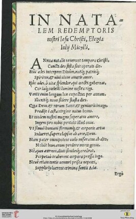 In nata-lem redemptoris nostri Iesu Christi, Elegia Iulij Micylli