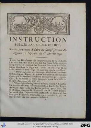 Instruction Publiée Par Ordre Du Roi.