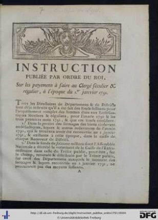 Instruction Publiée Par Ordre Du Roi.