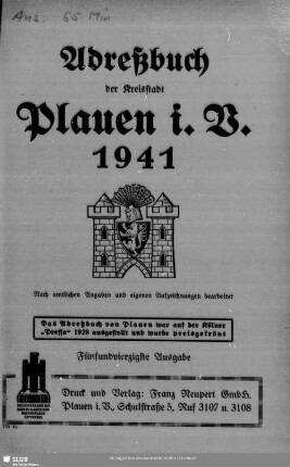 45.1941: Adreßbuch der Kreisstadt Plauen i. V. : nach amtlichen Angaben und eigenen Aufzeichnungen bearbeitet