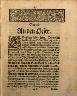 Kurtzer Underricht und Guetachten, wie man sich bey jetzigen Sterbens-Läuffen präservieren, und da jemand inficirt wurde, curieren solle