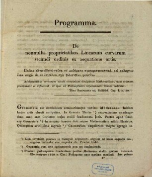 De nonnullis proprietatibus Linearum curvarum secundi ordinis ex aequatione ortis