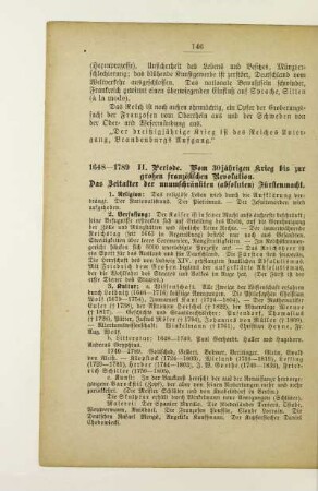 1648-1789 II. Periode. Vom 30jährigen Krieg bis zur großen französischen Revolution. Das Zeitalter der unumschränkten (absoluten) Fürstenmacht