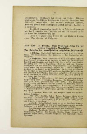 1648-1789 II. Periode. Vom 30jährigen Krieg bis zur großen französischen Revolution. Das Zeitalter der unumschränkten (absoluten) Fürstenmacht