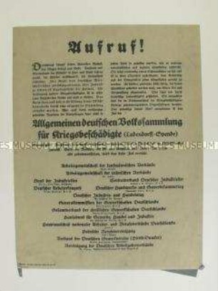 Maueranschlag mit dem Aufruf zur Sammlung für die "Ludendorff- Spende"
