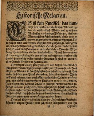 Historische Relation : das ist: Gründliche und warhafftige Beschreibung des erschrecklichen Ungewitters und grausamen Wasserflut, so anno 1613 ... die Stadt Weimar ... oberfallen ...