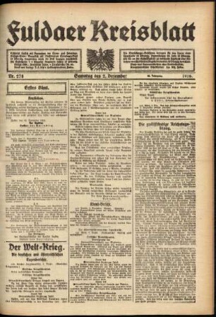 Erste Ausgabe vom Samstag, den 02. Dezember 1916.