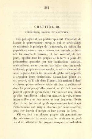 Chap. III. Population, moeurs et coutumes