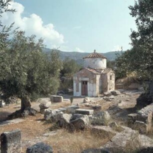 Porto Germenó, Aigósthena. Akropolis von Aigósthena. Ruine einer frühchristlichen Basilika, 5 Schiffe