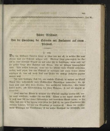Achter Abschnitt. Von der Einrichtung der Schleusen mit Fundament auf einem Pfahlrost