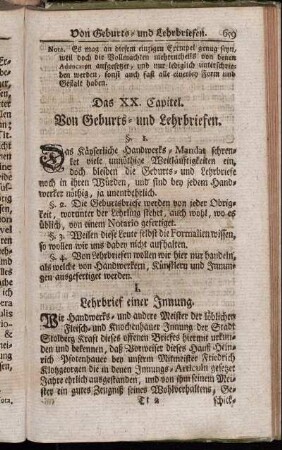 Das XX. Capitel. Von Geburts- und Lehrbriefen.