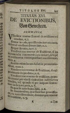 Titulus XVI. De Evictionibus. - Titulus XX. De Usuris.
