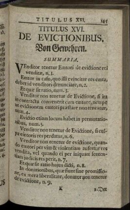 Titulus XVI. De Evictionibus. - Titulus XX. De Usuris.