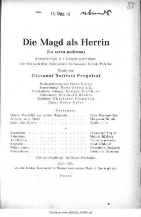 Die Magd als Herrin (La serva padrona)