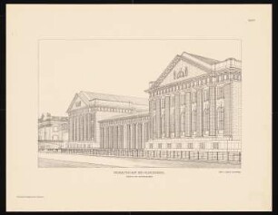 Pergamon-, Deutsches und Vorderasiatisches Museum auf der Museumsinsel, Berlin: Ansicht am Kupfergraben (aus: Museum im Werden)