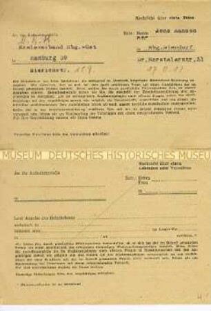 Schreiben eines Suchdienstes an das Deutsche Rote Kreuz mit der Mitteilung des Todes eines Vermissten