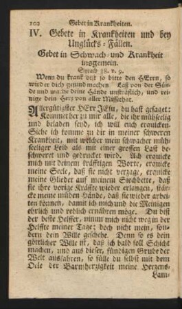 IV. Gebete in Krankheiten und bey Unglücks-Fällen