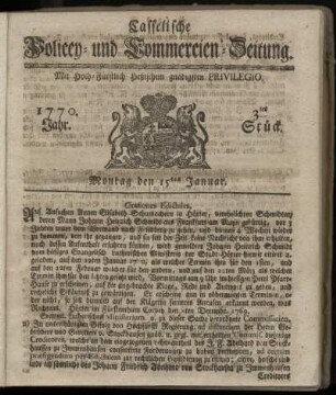 3tes Stueck, Montag den 15ten Januar. 1770