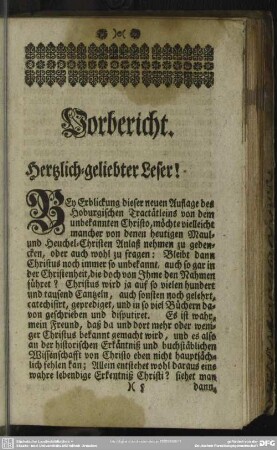 Vorbericht. Hertzlich-geliebter Leser!