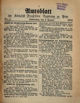 Amtsblatt der Bezirksregierung zu Trier. 1876