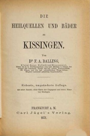 Die Heilquellen und Bäder zu Kissingen